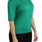Elegant Green Silk Crew Neck Blouse