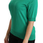 Elegant Green Silk Crew Neck Blouse