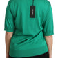 Elegant Green Silk Crew Neck Blouse