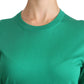 Elegant Green Silk Crew Neck Blouse