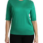 Elegant Green Silk Crew Neck Blouse