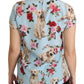 Elegant Blue Floral Silk Top