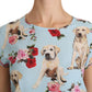 Elegant Blue Floral Silk Top