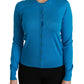 Elegant Silk Blue Crewneck Cardigan