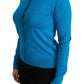 Elegant Silk Blue Crewneck Cardigan