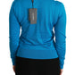 Elegant Silk Blue Crewneck Cardigan