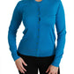 Elegant Silk Blue Crewneck Cardigan