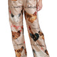 Chic Hen Chicken Print Silk Pants