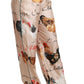 Chic Hen Chicken Print Silk Pants