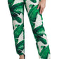 Elegant Green Brocade Pants with Banana Leaf Print