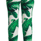 Elegant Green Brocade Pants with Banana Leaf Print