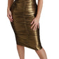 Gold Metallic Stretch Bodycon Ruched Dress