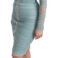 Elegant Blue Off Shoulder Silk-Blend Dress