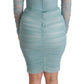 Elegant Blue Off Shoulder Silk-Blend Dress
