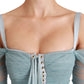 Elegant Blue Off Shoulder Silk-Blend Dress