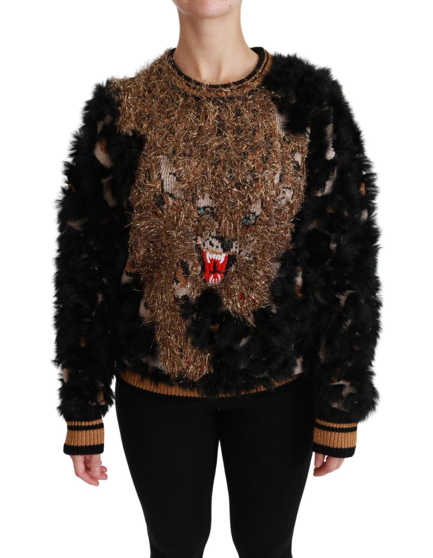 Elegant Leopard Motive Wool Blend Sweater