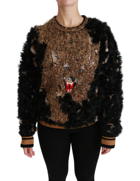 Elegant Leopard Motive Wool Blend Sweater