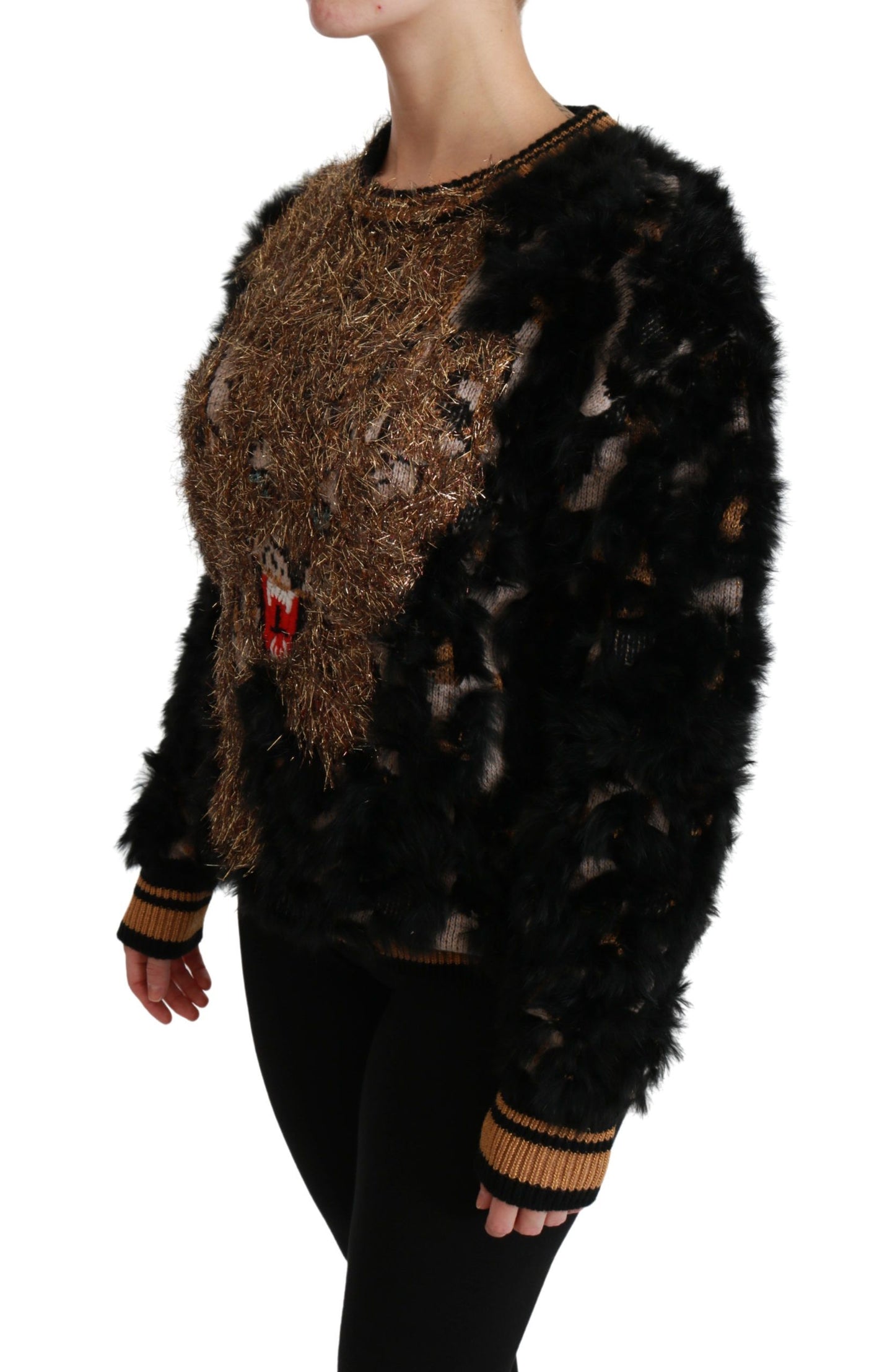 Elegant Leopard Motive Wool Blend Sweater