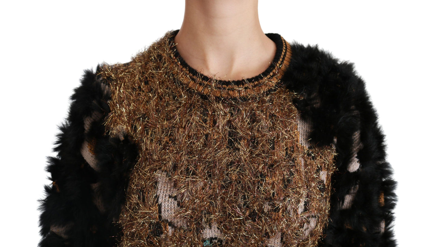 Elegant Leopard Motive Wool Blend Sweater