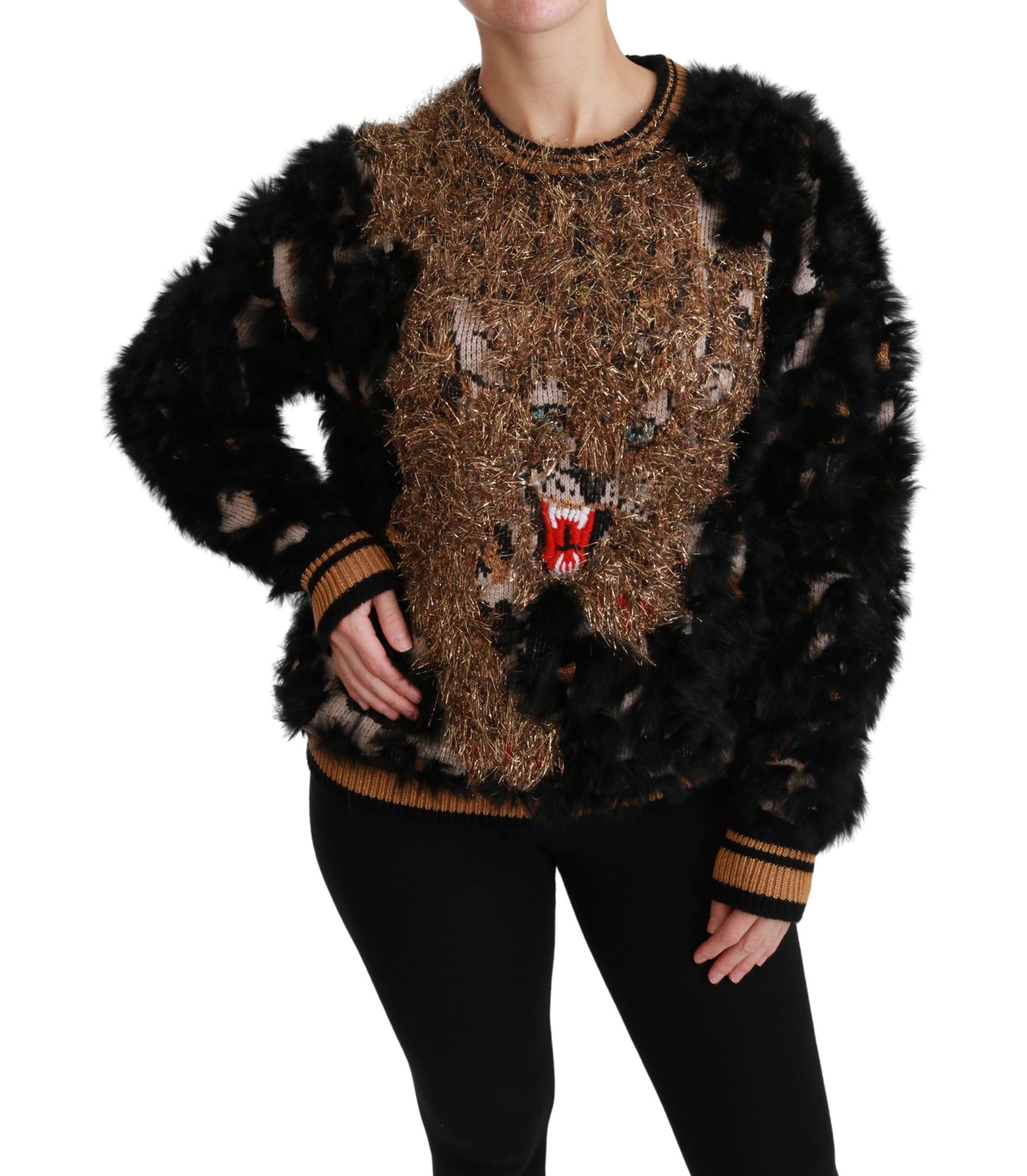 Elegant Leopard Motive Wool Blend Sweater