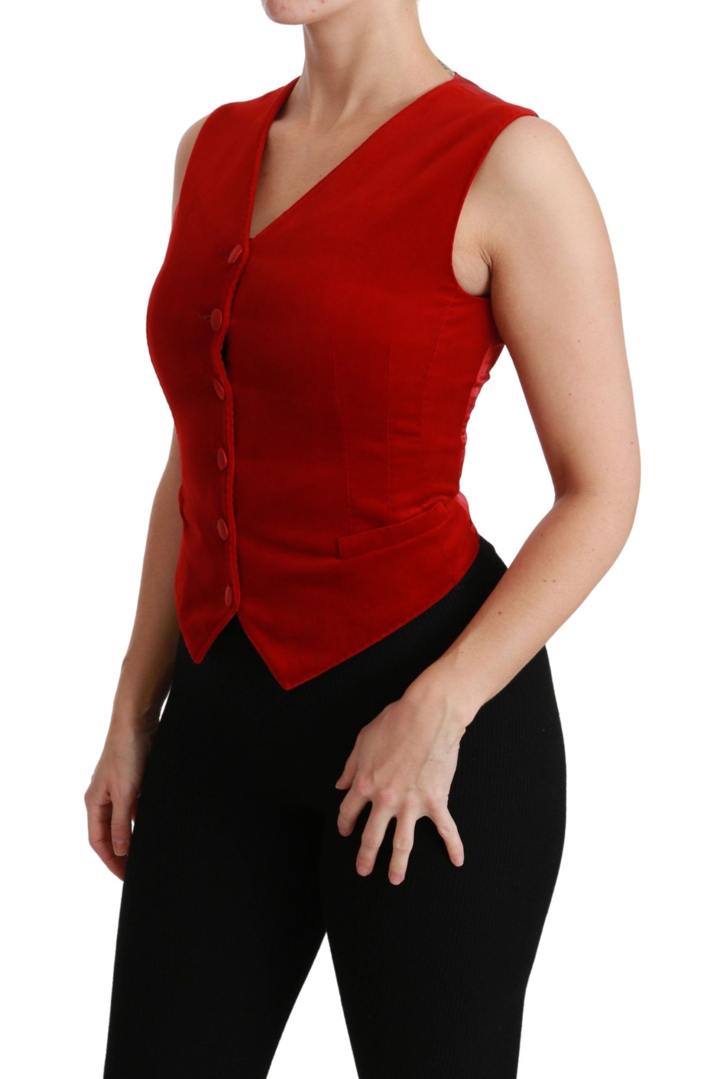 Elegant Red Sleeveless Silk Blend Vest