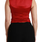 Elegant Red Sleeveless Silk Blend Vest