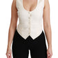 Elegant White Sleeveless Wool-Silk Blend Vest