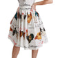 White A-Line Mini Dress with Rooster Print