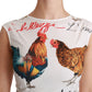White A-Line Mini Dress with Rooster Print