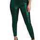 Elegant Green Jacquard Slim Fit Leggings