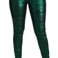Elegant Green Jacquard Slim Fit Leggings