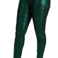 Elegant Green Jacquard Slim Fit Leggings
