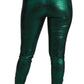 Elegant Green Jacquard Slim Fit Leggings