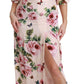 Elegant Pink Velvet Rose Print Maxi Dress