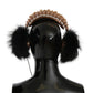 Gold Black Crystal Embellished Headphones