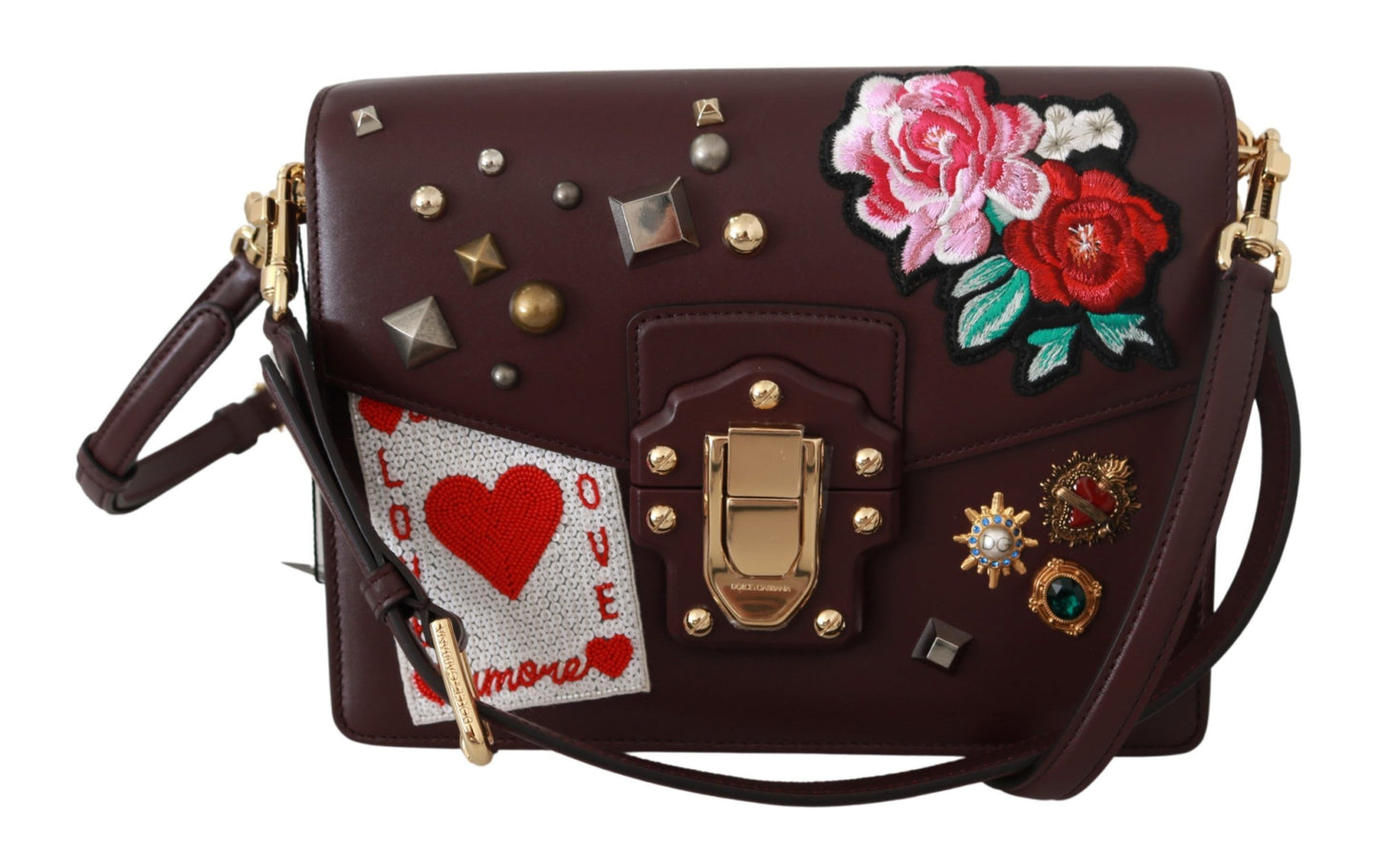 Elegant Burgundy Crystal Embellished Leather Bag