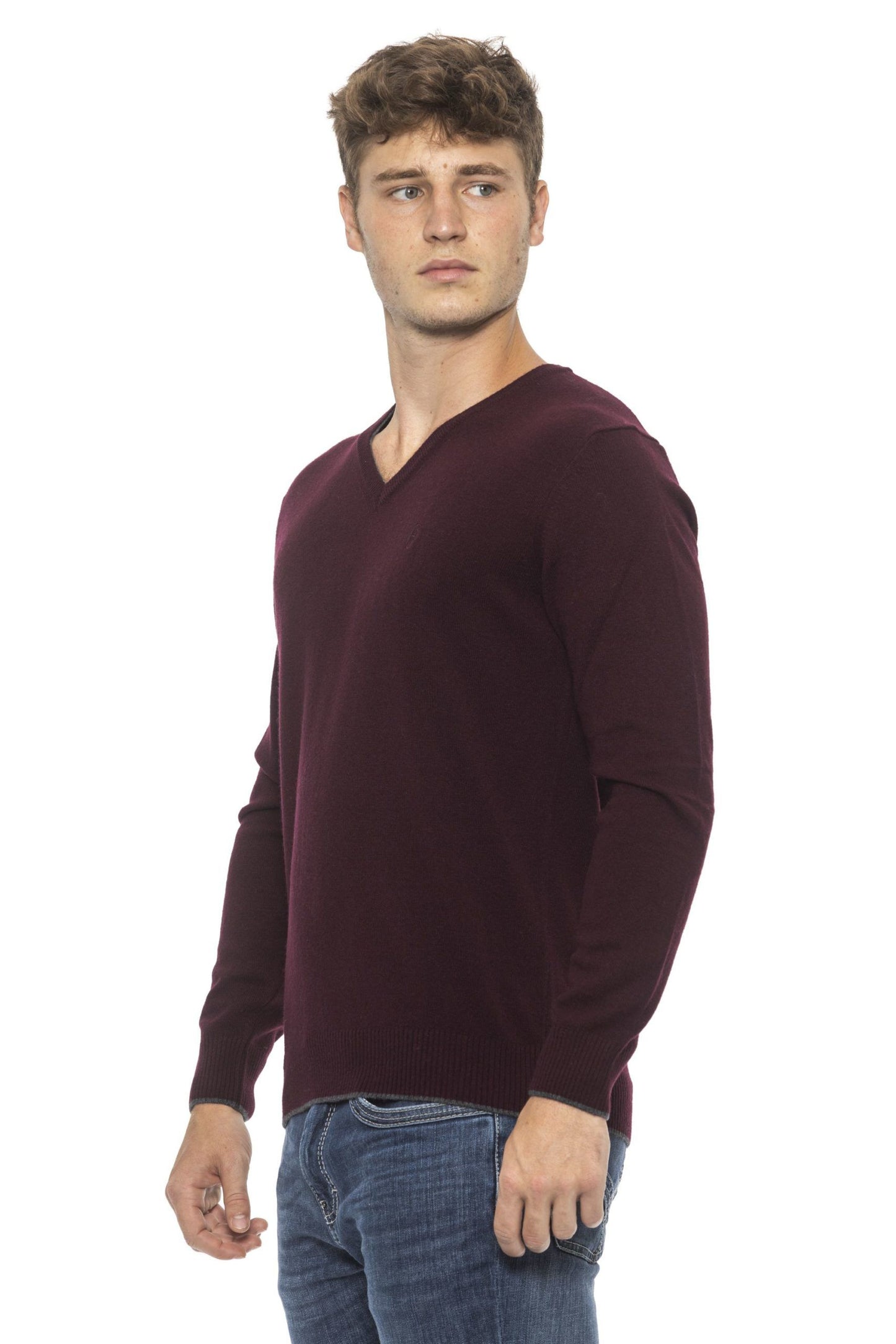 Burgundy Recycled Wool Men Sweater