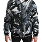 Black Banana Leaf Print Bomber Jacket
