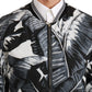 Black Banana Leaf Print Bomber Jacket