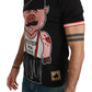 Sleek Black Cotton Tee with Unique Motif