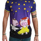 Purple Cotton Round Neck T-Shirt with Pig Motif