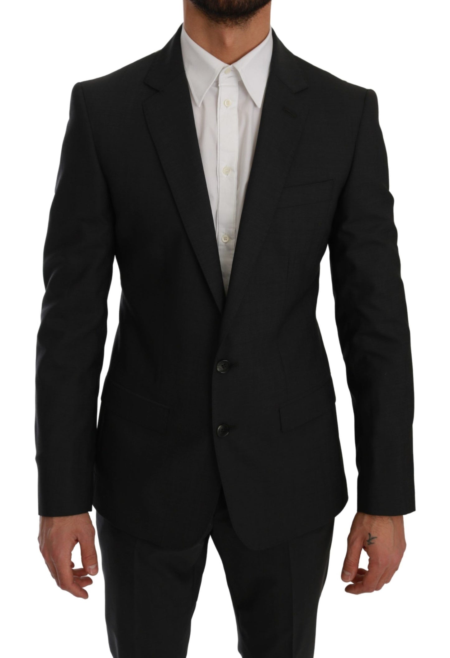 Elegant Gray Wool Blend Slim Fit Suit