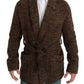 Elegant Brown Alpaca Blend Belted Cape Jacket