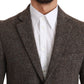 Elegant Brown Slim Fit Wool Blend Blazer
