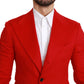 Elegant Red Cashmere Slim Fit Blazer