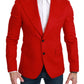 Elegant Red Cashmere Slim Fit Blazer