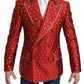 Elegant Red Silk Double Breasted Blazer