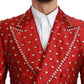 Elegant Red Silk Double Breasted Blazer