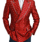 Elegant Red Silk Double Breasted Blazer