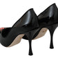 Elegant Embroidered Black Leather Pumps